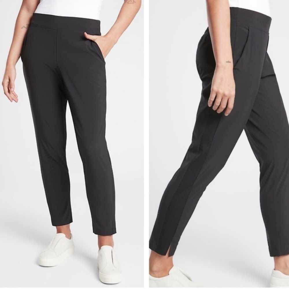 ATHLETA Brooklyn Ankle Pant Knit Panels Slim Leg Black Joggers s/198671-00 sz 8